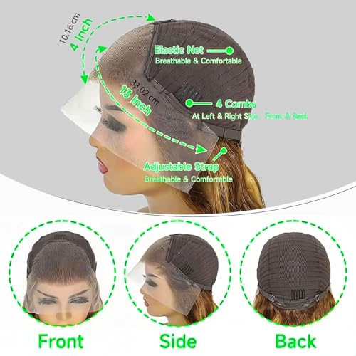 Honey Blonde Wig Human Hair 200 Density Ombre Highlight 13x4 HD Lace Front Wig Human Hair Pre Plucked Body Wave HD Lace Frontal Wig For Women 22 Inch
