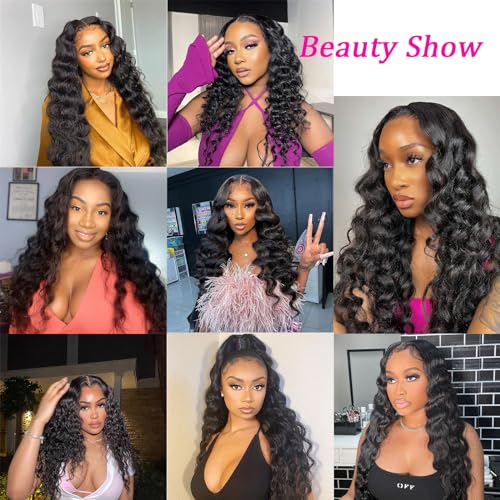 Loose Deep Wave Bundles with Closure 12 14 16+10 Inch 100% Unprocessed Virgin Brazilian Hair Bundles Wavy 3 Bundles and 4X4 HD Lace Closure Natural Color Hair Bundles with Closure