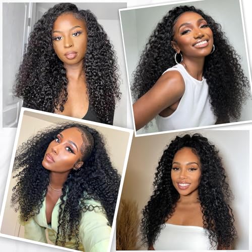 Curly Bundles Human Hair Kinky Curly Human Hair Bundles 100% Unprocessed Brazilian Virgin Hair Quick Weave Bundles Extensions for Women Natural Black 14 16 18 Inch