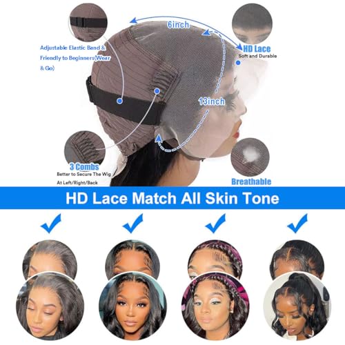 13x6 Body Wave Lace Front Wig Human Hair 180% Density Glueless Lace Front Wigs Human Hair Pre Plucked Frontal Wig Body Wave Human Hair Wigs for Women HD Lace Front Wigs 26 Inch