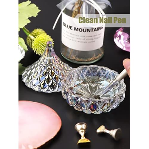 TOROKOM Monomer Dish with Lid Dappen Dish Nail Cup Glass Nail Dish for Liquid Powder Monomer Holder Laser Color Damping Dapping Dish for Acrylic Nails