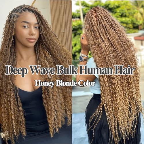Human Braiding Hair For Braids 24 Inch 100g/2Bundles Deep Wave Bulk Human Hair For Braiding Wet And Wavy Human Hair Extensions For Braids 12A No Weft Bulk Human Hair Honey Blonde