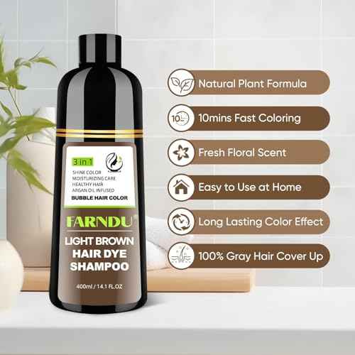 FARNDU Light Brown Hair Dye Shampoo for Gray Hair Coverage - 3 In 1 Natural Hair Color Shampoo for Women & Men, Champu Para Canas Mujer