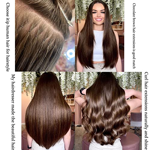 20Inches I Tip Human Hair Extensions,100g/Pack 1g/strand Pre Bonded Keratin Stick Tip Real Hair Extensions #4 Medium Brown Human Hair I Tip