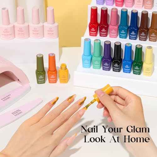 Beetles Gel Nail Polish Kit with U V Light - 25 Colors Gel Polish Set Fall Nail Fest Fragments of Time 45 Pcs Nails Kit with Tools DIY Salon Manicure Set Gifts for Women Girls - One Color One Bottle