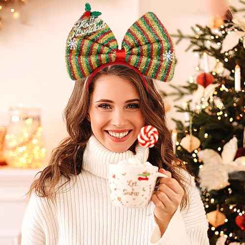 Christmas Headbands Bow Hair Bands for Women Girls Kids, Yellow Green Red Stripe Winter Hair Accessories, Xmas Party Supplies Cosplay Hair Decoration Headdress Hair Hoop 1 Pcs