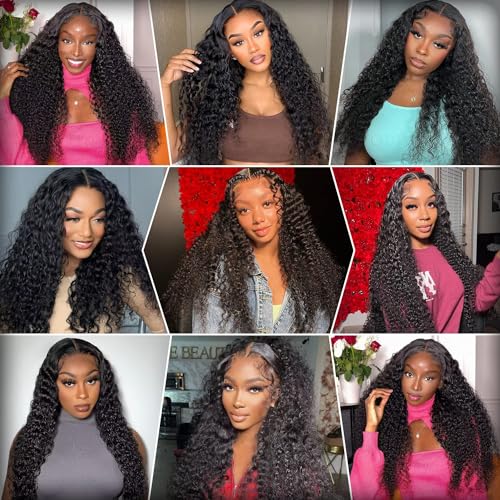 Deep Wave Lace Front Wigs Human Hair 13x4 Deep Curly Lace front Wigs Pre Plucked with Baby Hair Curly Wigs for Black Women 180% High Density 18 Inch