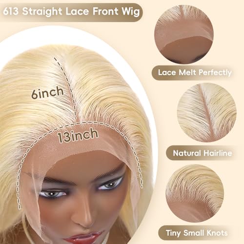 20 Inch 613 Lace Front Wig Human Hair Straight 200 Density Blonde Lace Front Wigs Human Hair Pre Plucked 13x6 Lace Front Wigs for Women