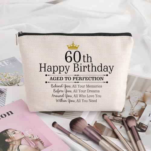 60th Birthday Gifts for Women: Travel Zipper Makeup Bag - Gifts for Mom, Grandmother, Aunt, Friend, Sister - Over the Hill Party Supplies