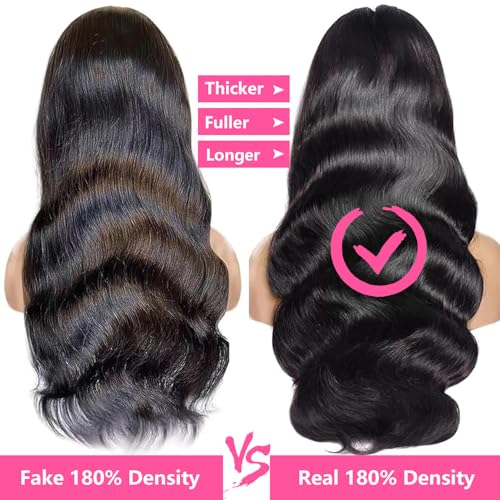 20 Inch Human Hair Wig Body Wave Lace Front Wigs 180% Density 13x4 HD Transparent Lace Frontal Wigs Natural Black Color Pre Plucked Hairline Glueless Wigs for Women