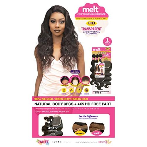 Janet 4x5 HD Lace Frontal Closure - Natural Virgin Remy Human Hair, 10"12"14", 3PCS