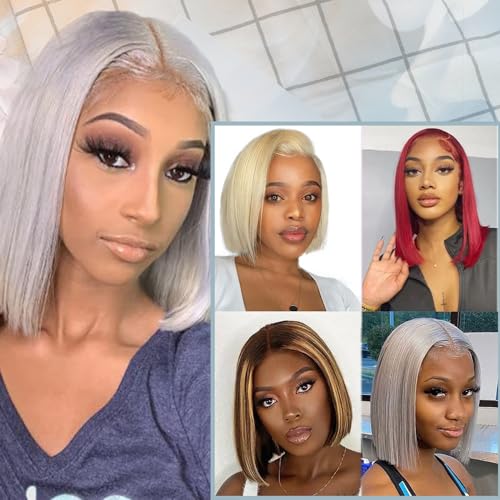 Grey Bob Human Hair Wigs 13x4 HD 180% Density Lace Front Wig Human Hair Silver Glueless Wigs Human Hair £¨14in£©