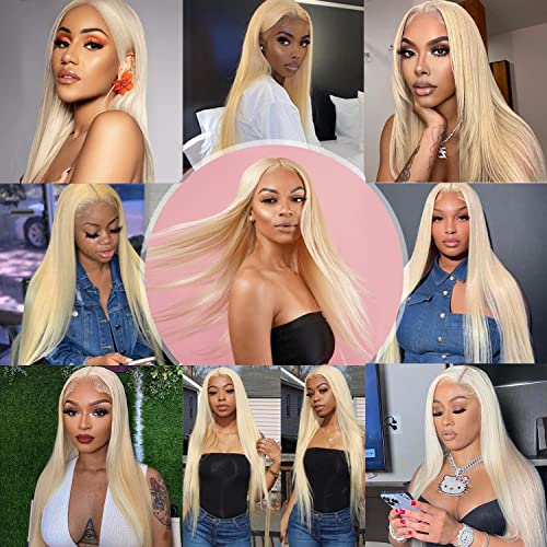 Myecool 613 Lace Front Wig Human Hair 13¡¿4 Straight 613 HD Lace Frontal Human Hair Wigs for Women Pre Plucked Bleached Knots With Baby Hair (22Inch, 150% Density Blonde Wig)