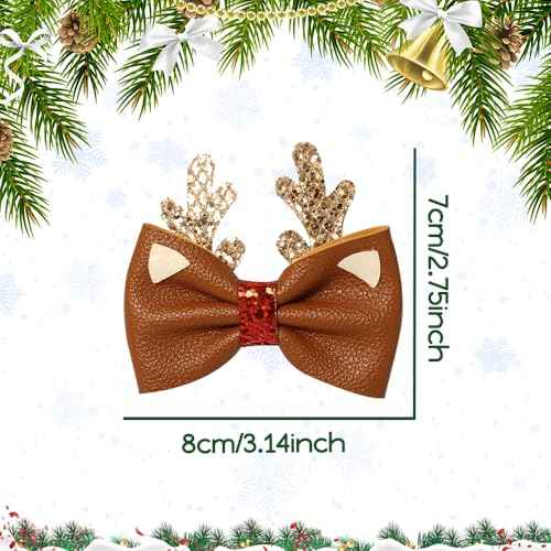 Christmas Hair Clip Brown Bow Antlers Hairpin Glitter Design Cute Hair Accessories for Women Girls Xmas Party Gifts 2Pcs