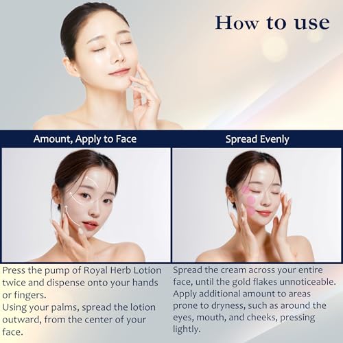 ROYAL HERB 21 LOTION Face, Neck and D?collet? Moisturizer with Aloe Vera, Hyaluronic Acid, Yeast Extract and Gold, 1.18 FL OZ / 35ml