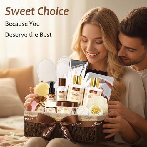 Bath and Body Gift Basket Set for Women - Coconut Vanilla Spa Gift Basket - Premium 21?Piece Luxury Bath & Body Gift Set for Self Care - Gift ready for Mothers Day, Christmas, Birthday Gifts