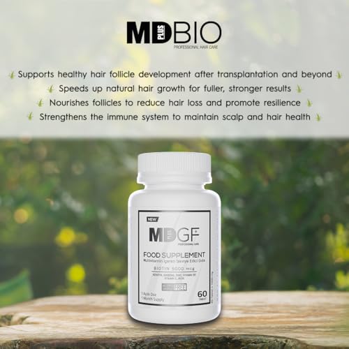 MD PLUS BIO Anti Hair Loss Vitamin Products - Supplement for Hair and Beard Growth - Men and Women with Biotin, Saw Palmetto, Collagen, Keratin, Ginseng and Vitamins -DHT Blocker