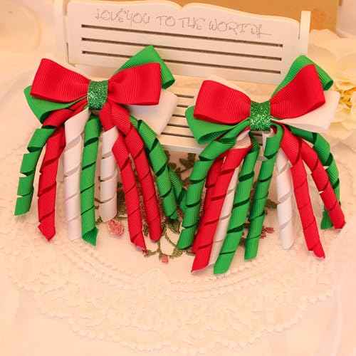 Christmas Hair Bows for Girls ? Curly Ribbon Christmas Hair Clips Handmade Cheer Bows Non-slip Alligator Clips Xmas Hair Accessories for Christmas Party & Kids Gifts