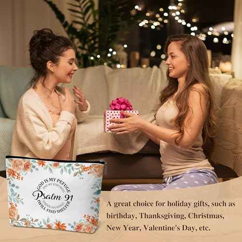 Christian Gifts for Women, Religious Bible Verse Makeup Bag, Faith Over Fear Travel Cosmetic Bag, Toiletry Pouch Gift for Women Birthday Friend Female Friendship Sister Mom A17