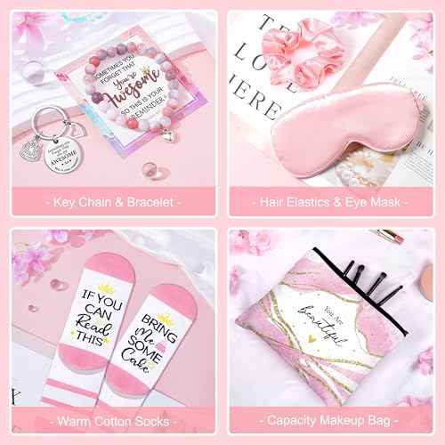 Birthday Gifts for Women, Happy Birthday Gifts Basket for Women Self Care Gift Get Well Soon Gifts, Rose Relaxing Spa Gift Basket with Beach Towel, Woman Birthday Gift for Sister Coworker Her Bestie