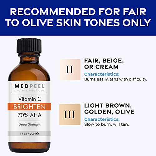 Medpeel 70% AHA & Vitamin C Brightening Essential Peel Kit, Includes Peel, Prep, Neutralizer, Deep Strength Professional Grade Chemical Face Peel, Reduces Age Spots, 1oz/30ml (Kit of 3)