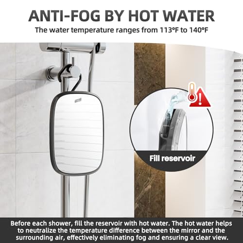 TAILI Shower Mirror, Hanging Fogless Shaving Mirror for Travel Camping, Removable Fog Free Shave for Wall, Shower Accessories, Bathroom, Portable, Shatterproof, Gift for Men Black