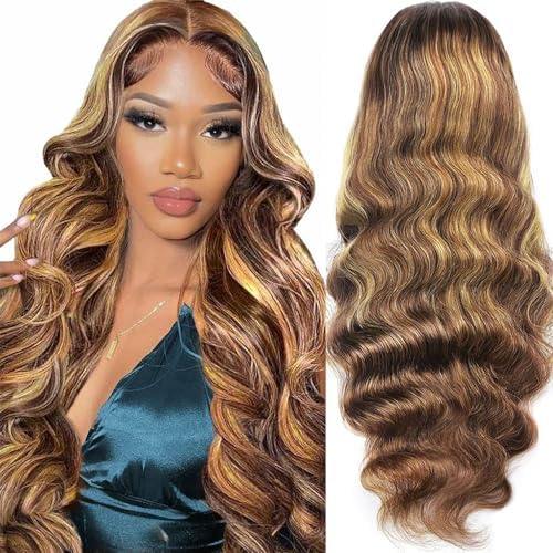 24 Inch Highlight Wig Human Hair Honey Blonde HD Lace Front Wig Human Hair Ombre Lace Front Wig 13x6 Lace Front Wigs Human Hair Highlighted Wig Baby Hairline