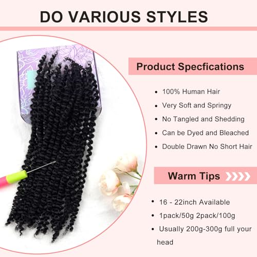 18 Inch Human Braiding Hair Afro Kinkys Bulk Human Hair Pre Separated Springy Afro Twist Extensions 100g Natural Black Crochet Braids Bundles Marley Twists Braiding Hair for Women