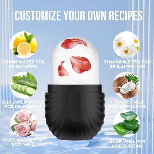 Ice Roller for Face and Eye, Reusable Silicone Ice Facial Roller Ice Holder, Face Ice Mold Skin Care, Ice Cube Roller for Shrink Pores Anti Wrinkle Reduce Puffiness, Black