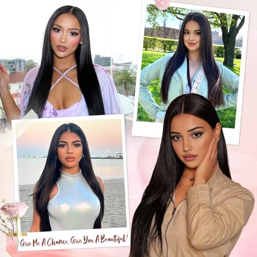 Glueless Wigs Human Hair Pre Plucked Pre Cut 6x4 Straight Lace Front Wigs Human Hair 24 Inch Hd Lace Front Closure Wigs for Women 180% Density Wear and Go Glueless Wig Ready to Wear Black