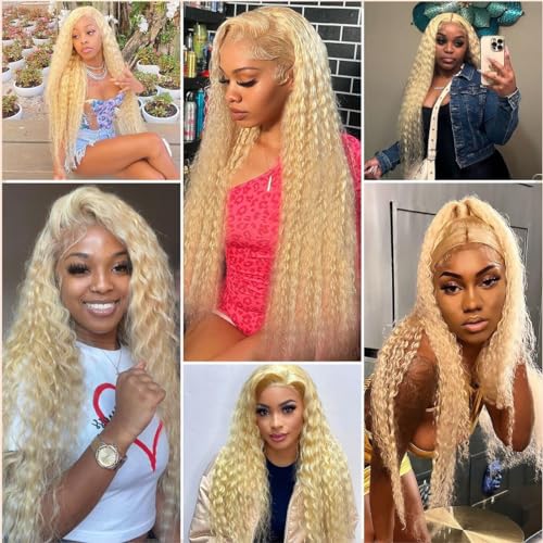 613 Blonde Deep Wave Human Hair Extensions 10-14 Inch Double Weft Wig, 12A Grade, 3 Bundles, Tangle Free, Curly, 90% Density