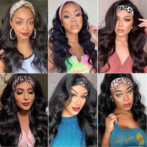 Body Wave Headband Human Hair Wig 22 Inch Headband Half Wigs Human Hair 10A Brazilian Glueless Human Hair Wigs None Lace Front Wigs Virgin Curly Human Hair Wigs 150% Density Natural Color