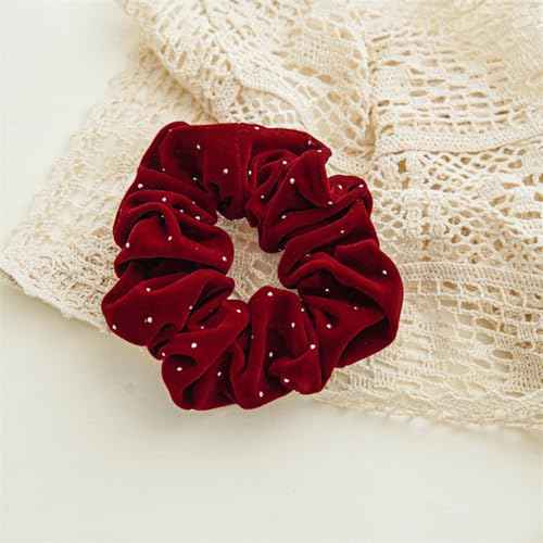 Christmas Red Scrunchies for Hair Black Hair Ties for Women Girls, Rhinestone.Star Elastic Hair Ties Ponytail Holder for Thanksgiving Gift (black red)