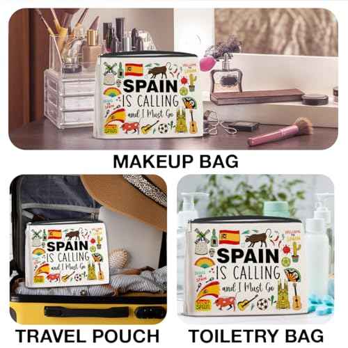 Spain Souvenirs Cosmetic Bag - Spain Travel Gifts for Women Girls Zipper Makeup Pouch Small Makeup Bag (1Pcs)
