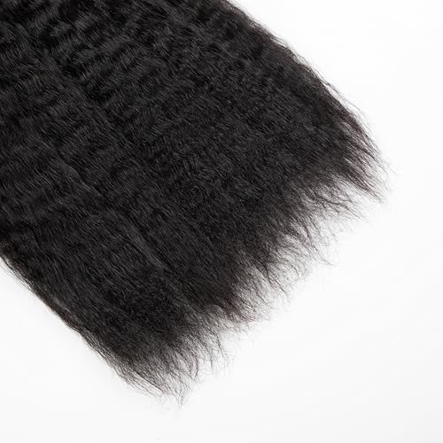 Kinky Straight Human Braiding Hair For Boho Braids Wet and Wavy Bulk Human Hair No Weft 100g (1Pack-4PCS) Yaki Straight For Micro Braiding (Kinky Straight£¨#1B), 22 Inch)