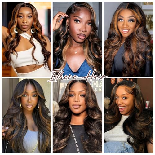 Highlight Ombre Lace Front Wig Human Hair Body Wave Lace Front Wigs Human Hair Pre Plucked 13x4 1B/30 HD Lace Frontal Highlight Wig 20 Inch Colored Balayage Wig 180% Density Glueless Wigs for Women