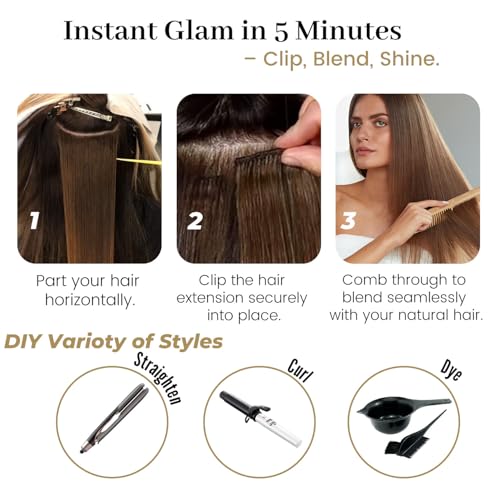 Jiameisi Clip in Hair Extensions Real Human Hair, 18inch Remy Human Hair Extensions Double Weft 120g 8pcs, Natural Straight Clip ins for Women, Ideal for Daily, Party, Wedding Looks #2 Dark Brown