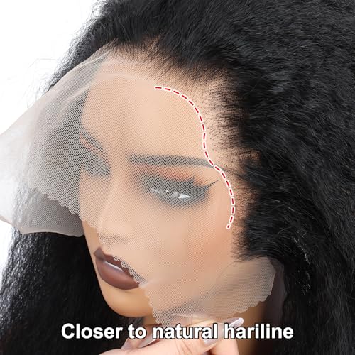 Kerriana 20 Inch Kinky Straight Lace Frontal Human Hair 13x4 Transparent Yaki Straight 13 by 4 Frontal Closure For Women Natural Black Color