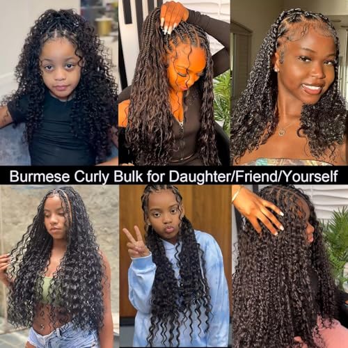 Lemoda Boho Human Braiding Hair Burmese Curly Bulk Human Hair Extensions For Bohemian Knotless Braids No Weft 24Inch 1Bundle/Lot 100g/1Bundle 1B Natural Black Salon-Quality