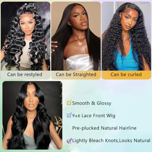 30 Inch Body Wave Lace Front Wigs Human Hair 9x6 Glueless Wigs Human Hair Pre Plucked Pre Cut 220% Density Glueless Wigs for Black Women