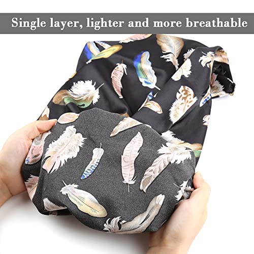 Extra Long Bonnet Sleeping Cap with Elastic Band, Single Layer Silky Satin Bonnet Night Sleep Cap for Women Braids/Dreadlocks/locs/Curly/Long Hair (Black Feathers)