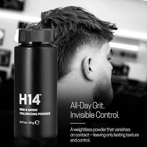 H14 Rise & Grind Hair Powder for Men ? Volumizing Matte Finish Styling Dust with Extra Hold ? Lightweight Thickening Powder with Pea Extract & Acai Oil ? Residue-Free Texture Booster, 0.71 oz