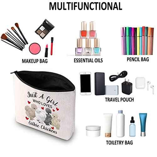 G2TUP Silkie Chicken Lover Gift Who Loves Silkie Chickens Makeup Bag Silkie Chicken Owner Cosmetic Bag Crazy Chicken Lady Zipper Travel Bag (Who Loves Silkie Chickens White Bag)