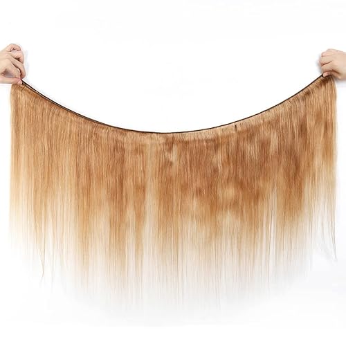 Honey Blonde Straight Bundles Human Hair Color 27 Human Hair Bundles 8A Grade Brazilian Unprocessed Virgin Hair 3 Bundles 18 20 22 Inch Color 27 Straight Bundles