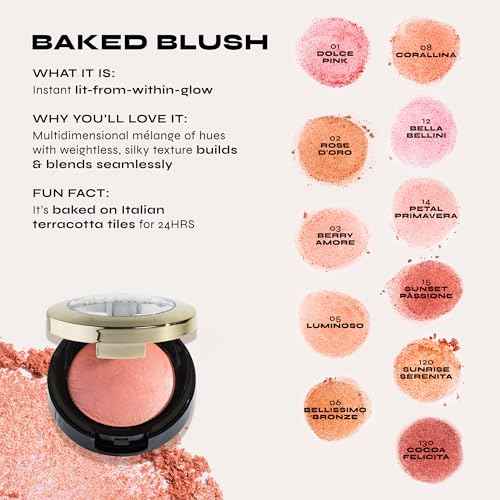 Milani Baked Blush, Powder Blush for Cheeks, Cruelty Free Makeup - Shape, Contour & Highlight Face for a Shimmery or Matte Finish -Dolce Pink
