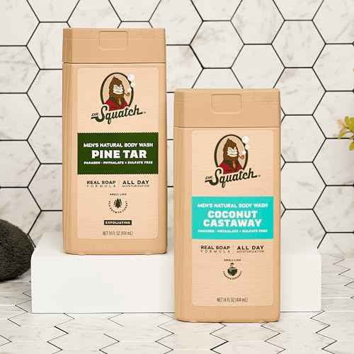 Dr. Squatch NEW Body Wash for Men with Nourishing, Natural Ingredients | No Paraben, Phthalate, Sulfate | All Day Moisture | Long Lasting Scent | Pine Tar & Coconut Castaway (14 oz, 2-Pack)