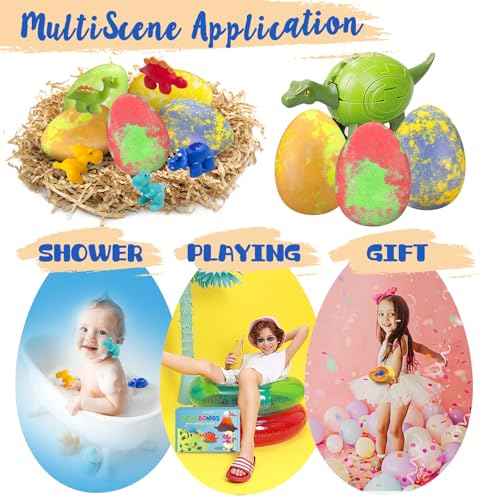 Bath Bombs for Kids with Surprise Toys Inside, Dino Egg Bath Bombs Gift Set with Dinosaur Toy for Boys Girls 3 4 5 6 7 8 9 Years, Bubble Fizzy Spa Handmade Bath Bomb Kit for Kids Birthday Christmas