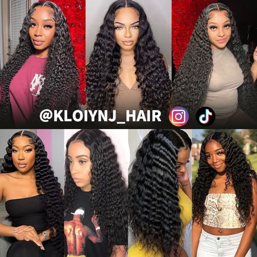 U Part Wigs Human Hair for Black Women Deep Wave Human Hair Brazilian Hair Full Head Clip in Half Wig V Part Glueless Wigs Human Hair Pre Plucked U Shape Wigs (Natural Black, 16 inch)