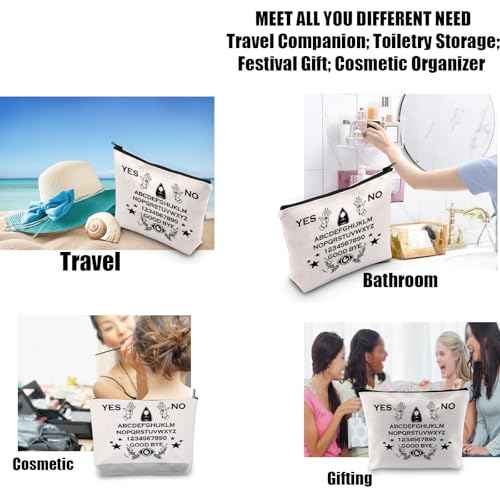 JYTAPP Makeup Bag Board Planchette Canvas Cosmetic Bag Spirit Board Art Zipper Pouch Spirit Board Witchcraft Occult Gift (beige 2)