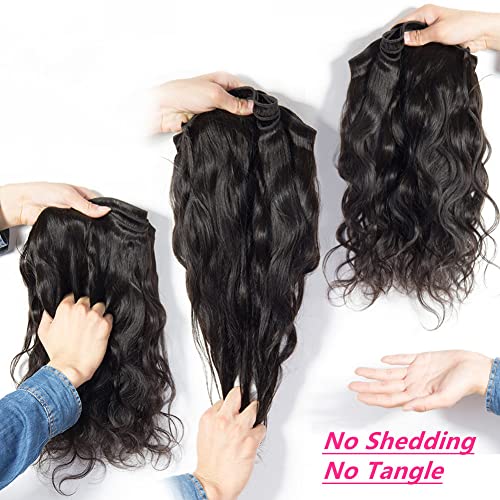 Body Wave Bundles with Closure (12 14 16+10£¬Free Part) Brazilian Virgin Hair Weave Bundles with Lace Closure Body Wave Human Hair Bundles and Closure Hair Weft Natural Color for Black Women